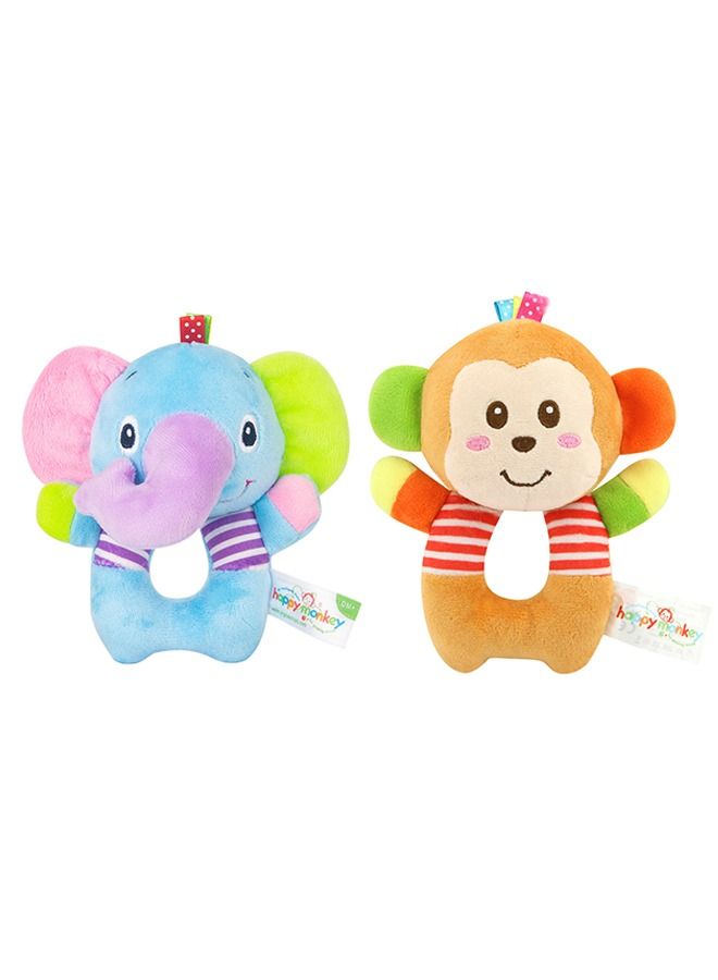 happymonkey Newborn Baby Soft Rattle, Hand Bracelet Wrist Rattle Toy Foot Finder Sock, Arm Leg Babies Development Toys for Infant Bebe Boy & Girl (Elephant & Monkey)  - Image 1