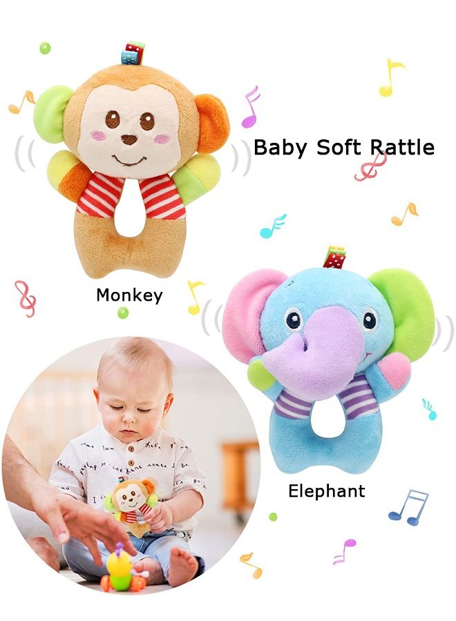 happymonkey Newborn Baby Soft Rattle, Hand Bracelet Wrist Rattle Toy Foot Finder Sock, Arm Leg Babies Development Toys for Infant Bebe Boy & Girl (Elephant & Monkey)  - Image 2