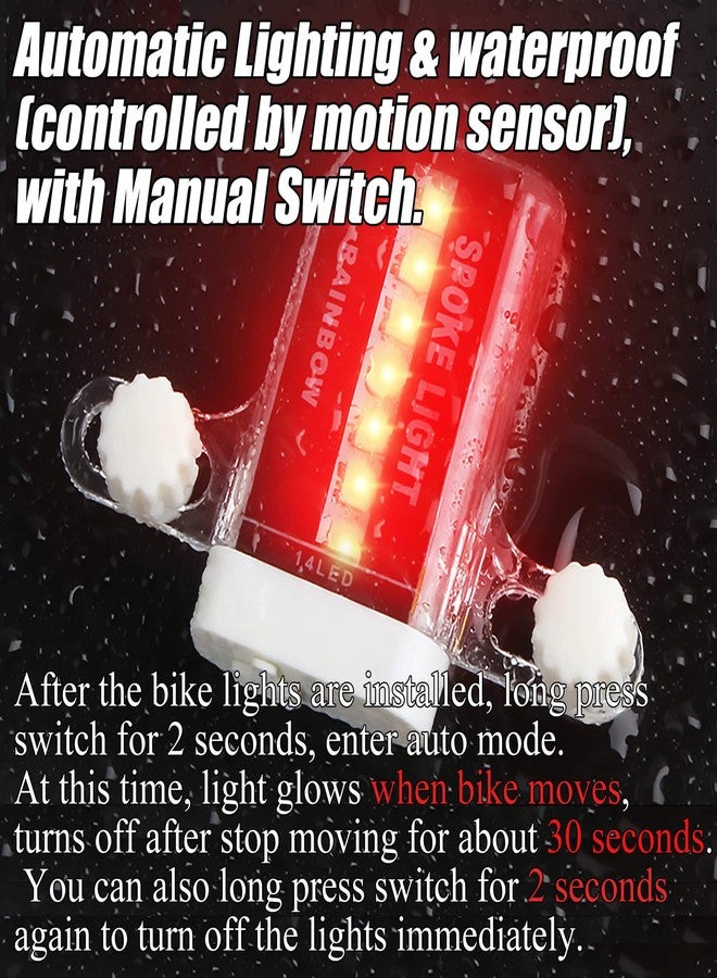DAWAY LED Bike Wheel Lights - A12 Waterproof Cool Bicycle Tire Light (2 Pack), Safety Spoke Lights for Kids Adults Boys Girls Christmas Gifts, 30 Fun Bright Patterns, Auto & Manual Dual Switch - Image 2