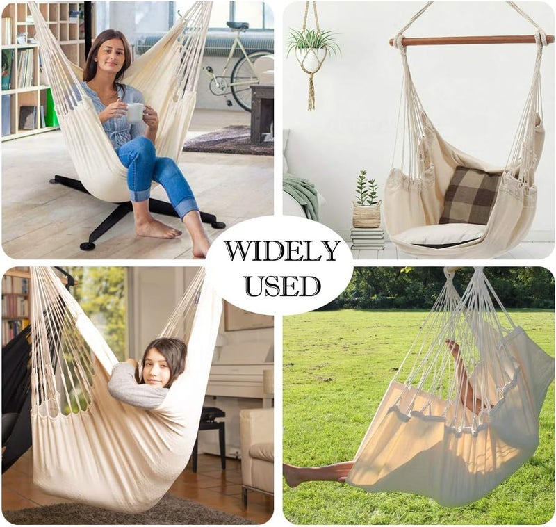 Hatisan Hammock Chair Hanging Rope Swing Seat for Indoor Outdoor, Sturdy Cotton Weave Hammock Swing, Max 300Lbs Hanging Hammock Chair (Pole and Pillows NOT Included, Gray) - Image 4
