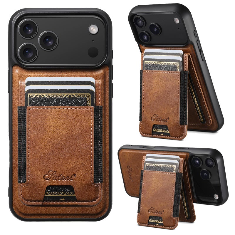 Suteni For Iphone 17 Pro H17 Oil Eax Leather Magsafe Detachable Wallet Phone Case(Brown) - Image 1