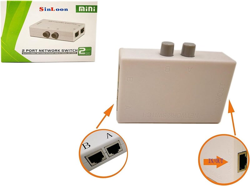 SinLoon RJ45 Splitter Selector Switch 2 Ports Network Switch Splitter Selector Hub 2in 1Out or 1in 2Out 100M t 2Way RJ45 Ethernet Network SinLoon Push Button Metal Mini Switch Box - Image 3