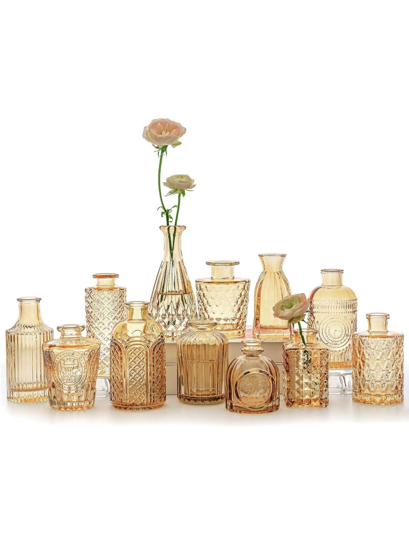 مجموعة مزهريات زجاجية مكونة من 12 قطعة، مزهرية زهور داكنة صغيرة للقطع المركزية - Image 1