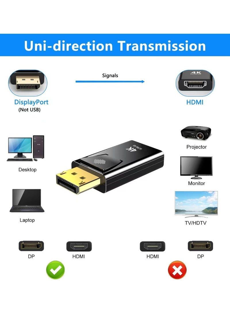 محول 4K من DisplayPort إلى HDMI (عدد 2)، محول أحادي الاتجاه من DP ذكر إلى HDMI أنثى، دقة Ultra HD 3840x2160 بتردد 30Hz، موصلات مطلية بالذهب، متوافق مع أجهزة سطح المكتب والشاشات من Dell و HP و Lenovo - Image 5