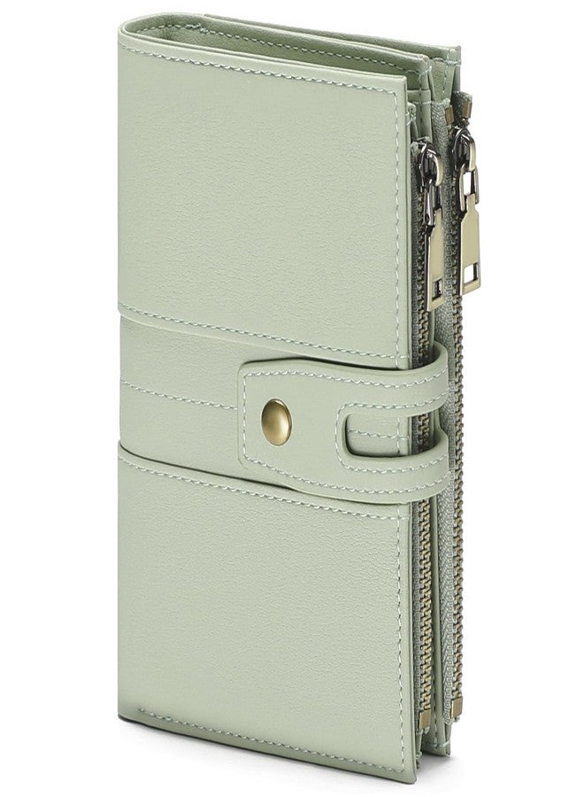 GAEKEAO Small Wallets for Women RFID Blocking Leather Trifold Clutch Wallet Credit Card Holder Wallet Card Case Purse with ID Window, Green - Image 1