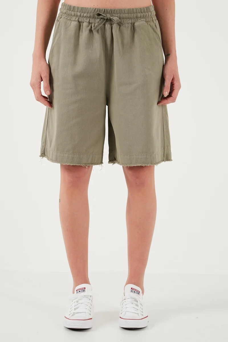 ليلا Cotton Standard Fit Regular Waist Tied Pocket Shorts Women's Shorts 668YP5326