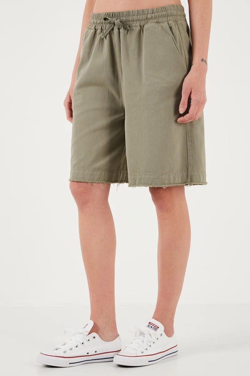ليلا Cotton Standard Fit Regular Waist Tied Pocket Shorts Women's Shorts 668YP5326