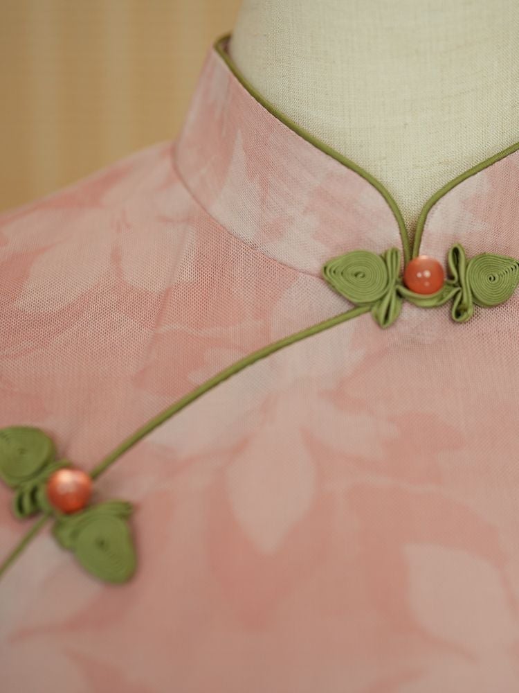 Eroded Bone Cheongsam Long Young Summer Summer Simple Pink Summer Elegant Wear... - Image 4
