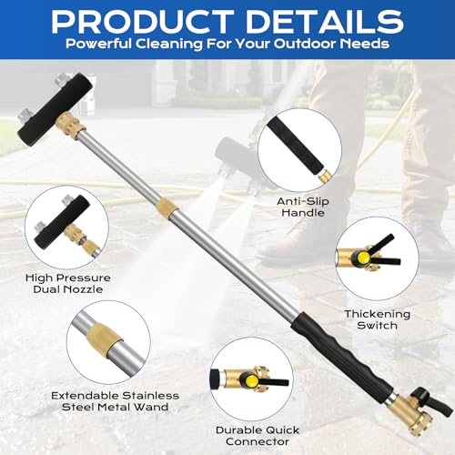 Ruirgo Jet Nozzle High Pressure Hose Nozzle, 2026 Upgraded Extendable Power Washer Wand with 2 Spray Jet Hose and 1 High Pressure Dual Nozzle Washer Tools for Garden Hose, Car Washing, Patio and Floor - Image 5