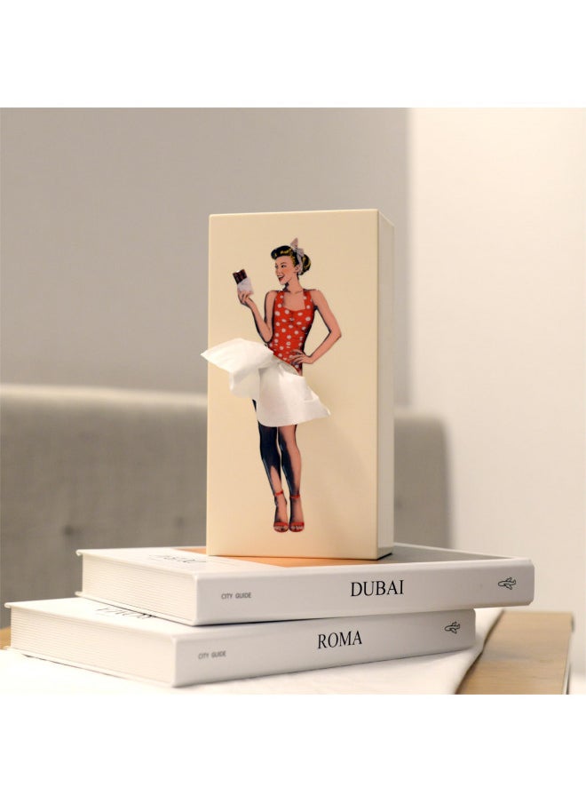 PLAYABLE ART Flying Skirt Tissue Box (The Original Museum Featured Tissue Holder) - Charming Vintage Pop Art, Restyles After Each Dispense, Metal Weighted w/Inner Case, Gift Box - Designed by Spextrum® (Sweet)  - Image 2