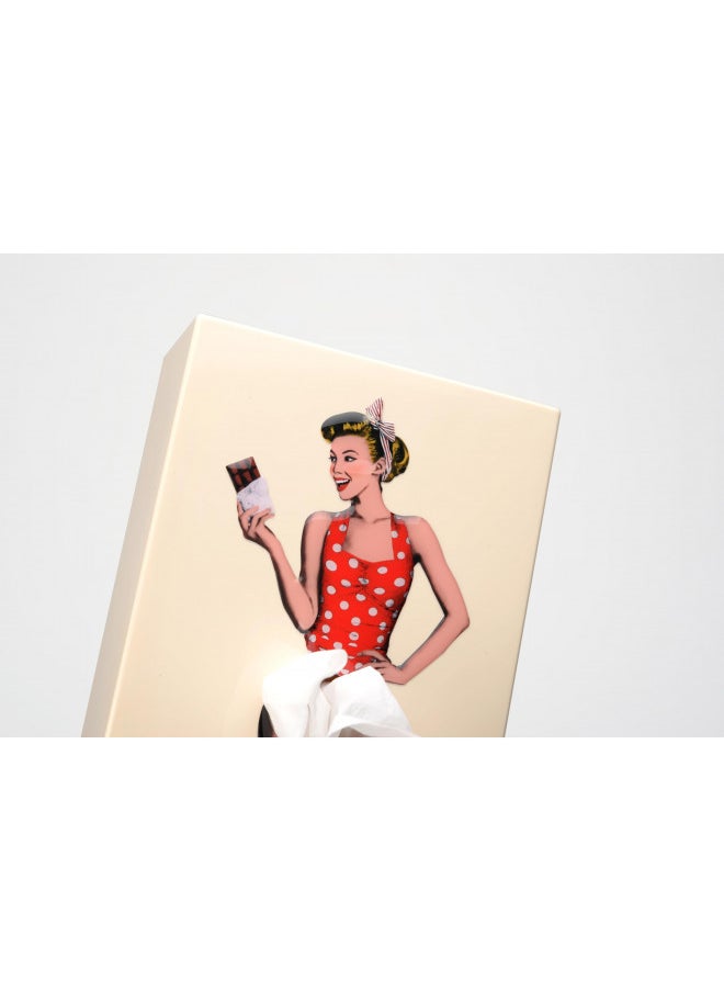 PLAYABLE ART Flying Skirt Tissue Box (The Original Museum Featured Tissue Holder) - Charming Vintage Pop Art, Restyles After Each Dispense, Metal Weighted w/Inner Case, Gift Box - Designed by Spextrum® (Sweet)  - Image 4