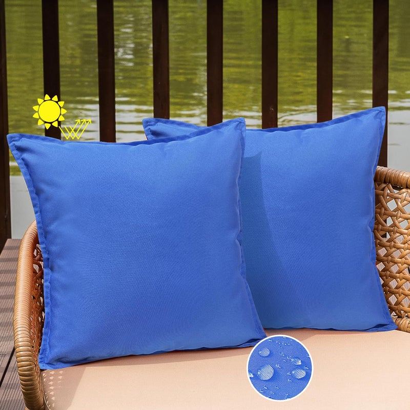 WOKANI Outdoor Waterproof Pillow Covers 20x20 Set of 2 Sunbrella Decorative Square Solid Couch Pillow Covers with Wide Edge for Patio Tent Sofa Bed Living Room  Blue - Image 2