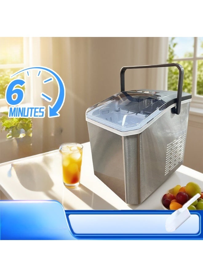 Ding Zap Automatic ice maker, produces 12 kg of ice per 24 hours, self-cleaning function, comes with an ice scoop and ice basket, produces 9 ice cubes in 6 minutes, 1.3-litre water tank, 0.6-litre ice basket capacity, 125-watt power, portable compact ice maker, suitable for home kitchens, offices, parties and other occasions - Image 5