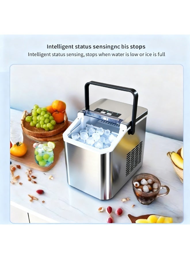 Ding Zap Automatic ice maker, produces 12 kg of ice per 24 hours, self-cleaning function, comes with an ice scoop and ice basket, produces 9 ice cubes in 6 minutes, 1.3-litre water tank, 0.6-litre ice basket capacity, 125-watt power, portable compact ice maker, suitable for home kitchens, offices, parties and other occasions - Image 2