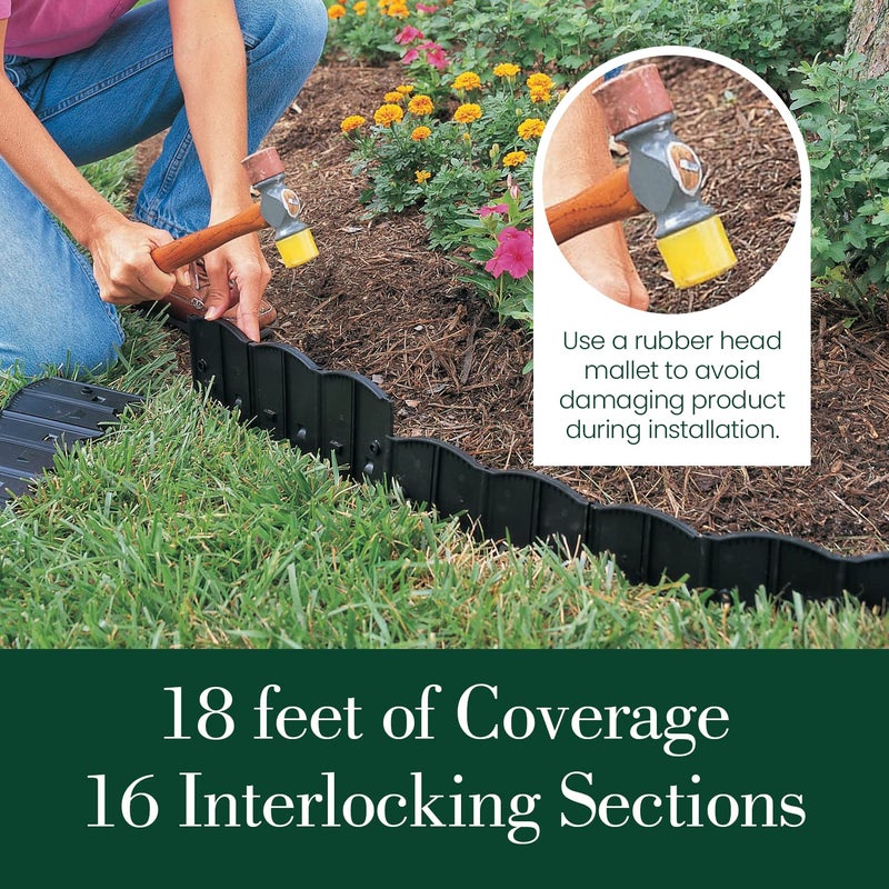 Dalen HammerEdge Pound in Edging - 16 Durable Interlocking Pieces -18 feet of Coverage - Made in USA - Easy to Install - 1 Pack