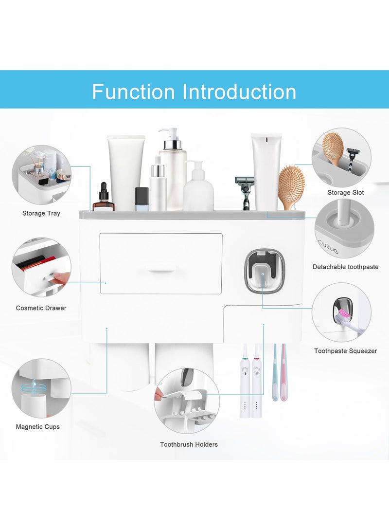 HOMESTAR 2 Cups Wall Mounted Toothbrush Holder Multipurpose SpaceSaving and Toothpaste with Drawer for Cosmetics Organizer Washroom Bathroom - Image 4