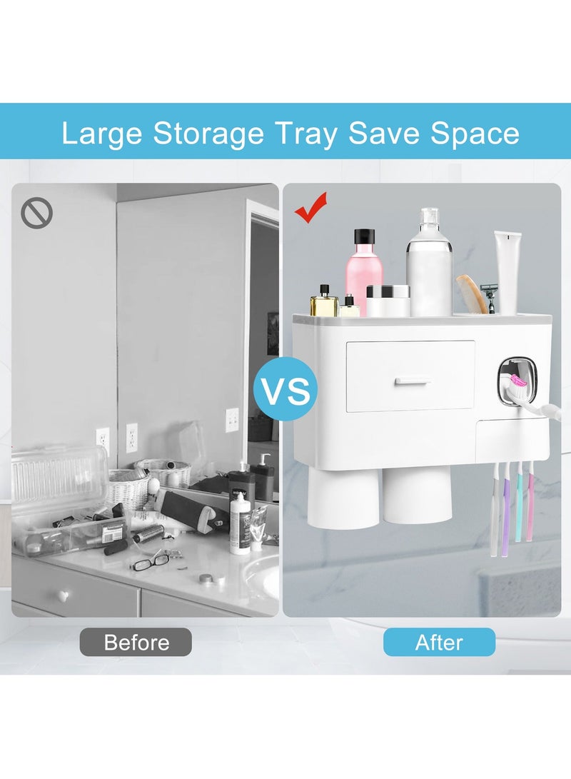 HOMESTAR 2 Cups Wall Mounted Toothbrush Holder Multipurpose SpaceSaving and Toothpaste with Drawer for Cosmetics Organizer Washroom Bathroom - Image 2