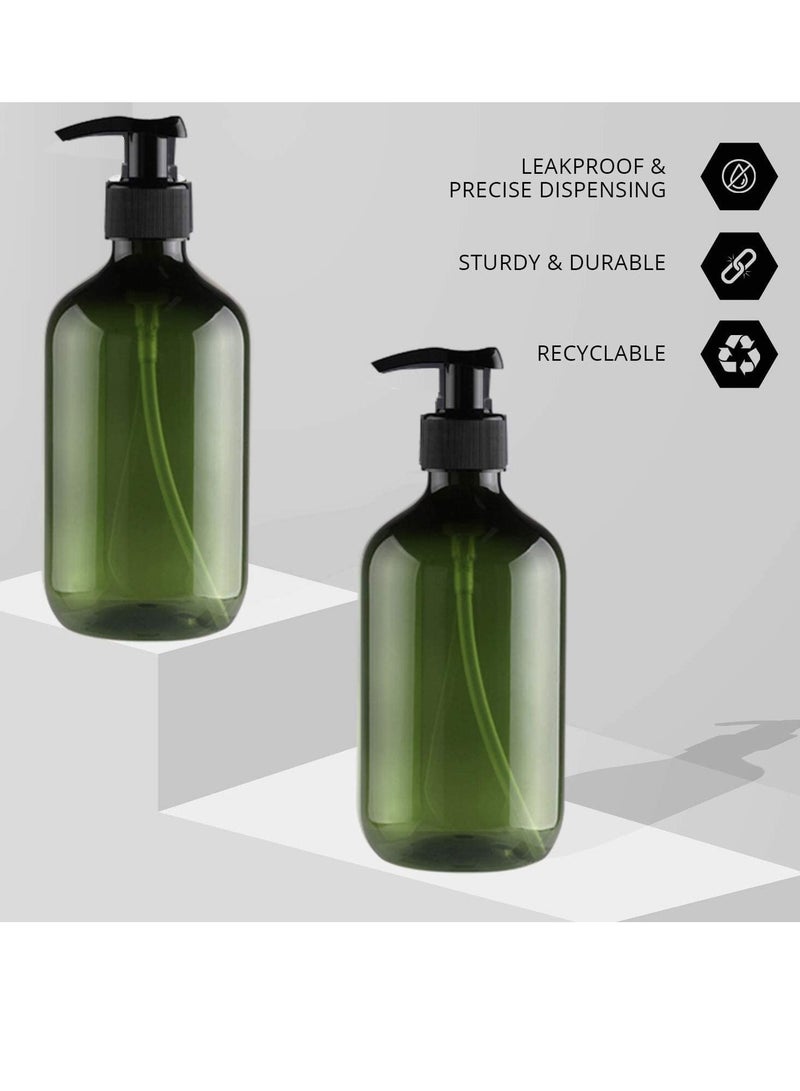 erorex Dispenser Shampoo Pump Bottle Hand Gel Refillable Empty Amber PET Plastic Shampoo  Conditioner   Wash Shower for Bathroom  Kitchen  Office  Laundry Room  Lotions and More 2PCS 500ml  Green - Image 4