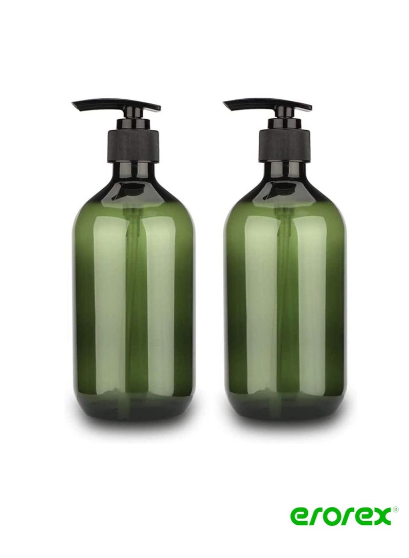 erorex Dispenser Shampoo Pump Bottle Hand Gel Refillable Empty Amber PET Plastic Shampoo  Conditioner   Wash Shower for Bathroom  Kitchen  Office  Laundry Room  Lotions and More 2PCS 500ml  Green - Image 1