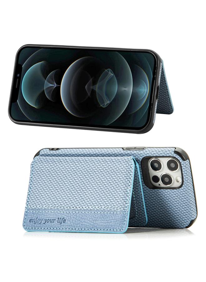 erorex Case For iPhone 12 / 12 Pro Carbon Fiber Magnetic Card Bag TPU+PU Shockproof Back Cover Case with Holder & Card Slot & Photo Frame - Image 3