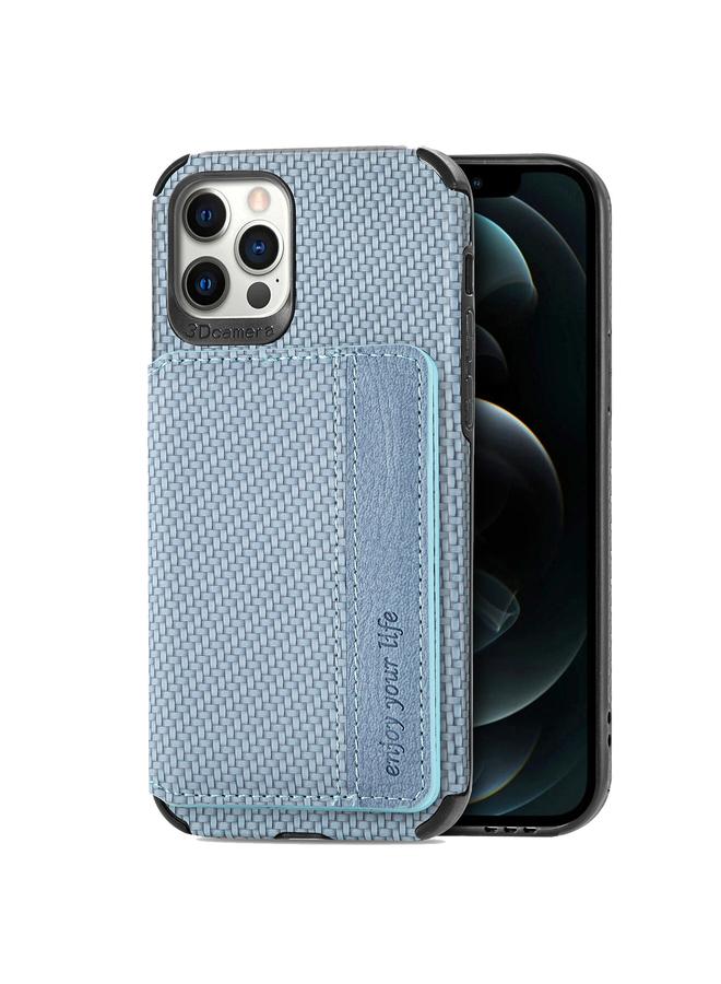 erorex Case For iPhone 12 / 12 Pro Carbon Fiber Magnetic Card Bag TPU+PU Shockproof Back Cover Case with Holder & Card Slot & Photo Frame - Image 2