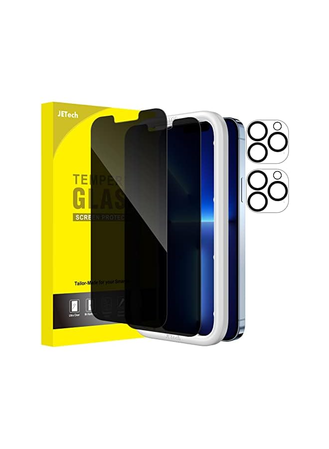 جي تيك واقي شاشة للخصوصية من JETech لهاتف iPhone 13 Pro Max مقاس 6.7 بوصة مع واقي عدسة الكاميرا، طبقة زجاجية مقاومة للتجسس، أداة سهلة التركيب، عبوتان لكل قطعة - Image 1