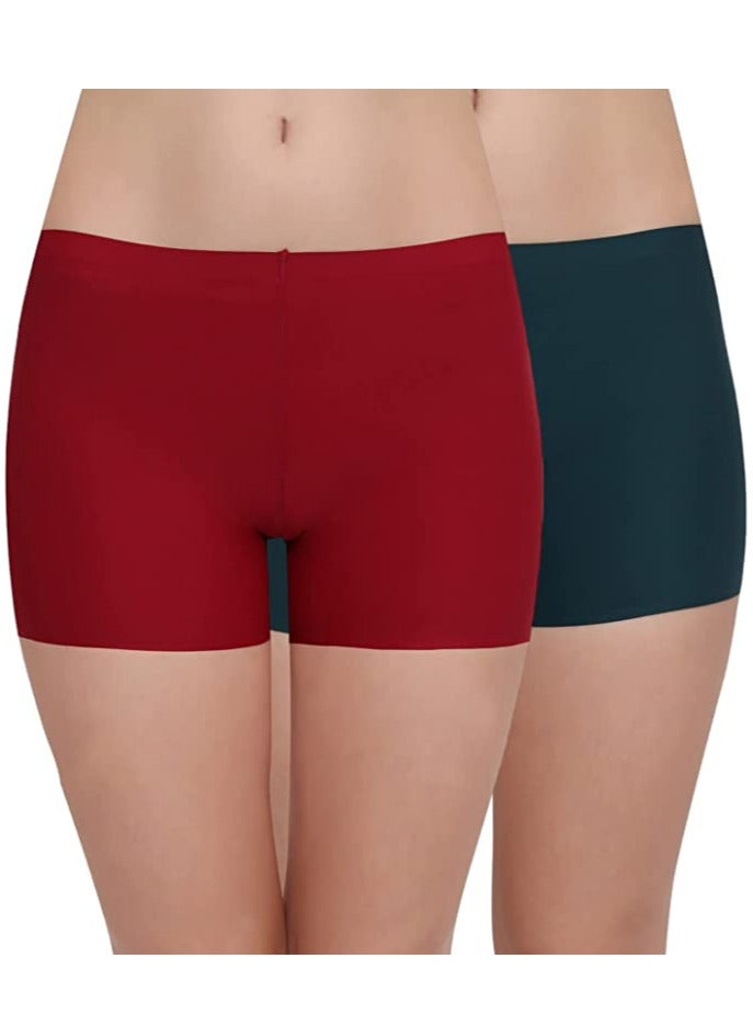Glamroot Women's Ice Silk Seamless Boyshort Panty, Free Size, Maroon/Dark Green - Image 1