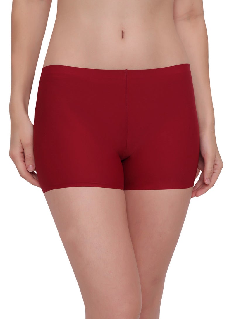 Glamroot Women's Ice Silk Seamless Boyshort Panty, Free Size, Maroon/Dark Green - Image 5
