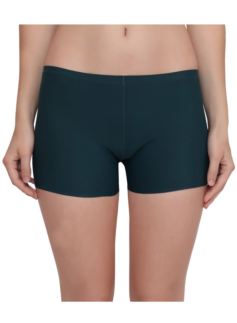 Glamroot Women's Ice Silk Seamless Boyshort Panty, Free Size, Maroon/Dark Green - Image 2