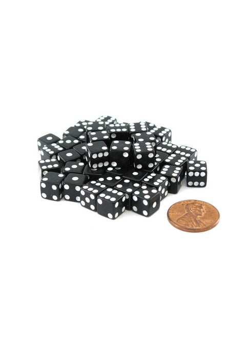 Koplow Games Set of 50 8mm Six-Sided D6 Small Square-Edge Dice - Black with White Pips