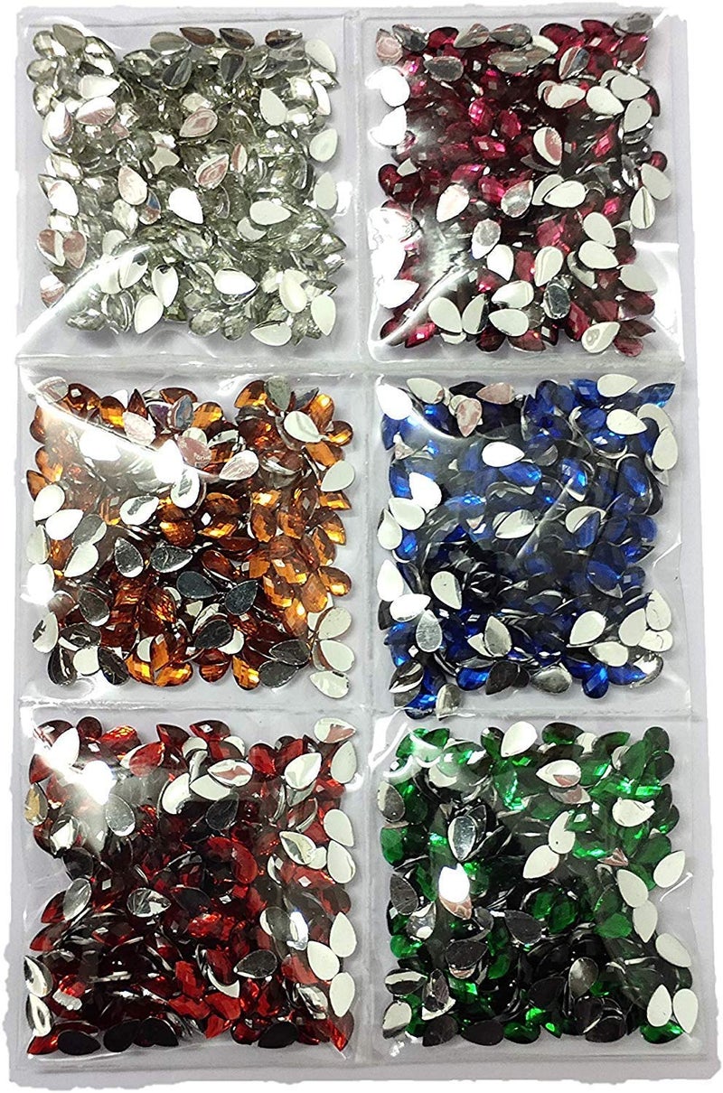 Ale-van Art Decorative Kundhan Stones for Jewellery Making Craft Material Embroidery Work Stone, 600 Piece (Multi Colour, 6X8)