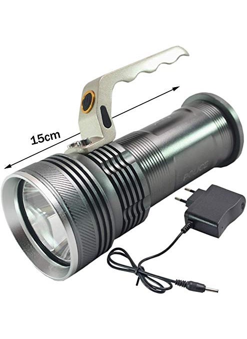 Brezleen Brezleen New Metal 3 Mode Long Beam CREE Rechargeable Led Waterproof Flashlight Torch Max 1800 Lumens Silver Black  - Image 2