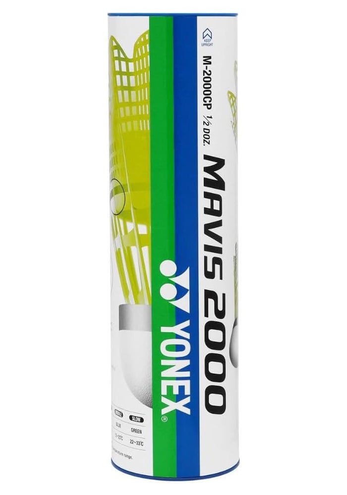 Yonex Mavis 2000 Blue Cap Medium Badminton Shuttlecock 6 Pack - Yellow - Image 2