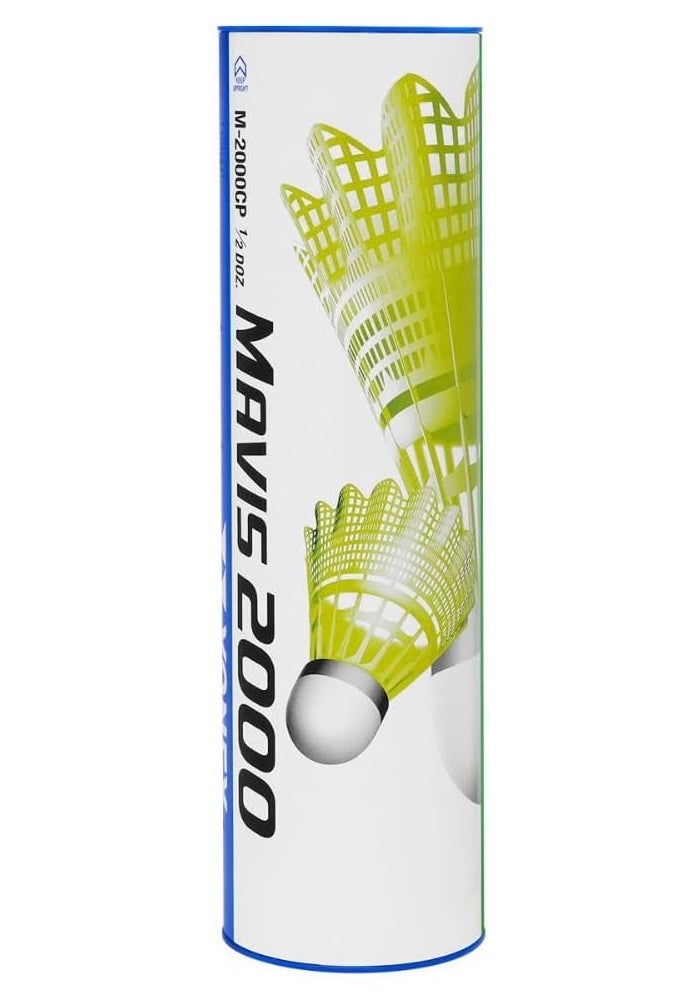Yonex Mavis 2000 Blue Cap Medium Badminton Shuttlecock 6 Pack - Yellow - Image 1