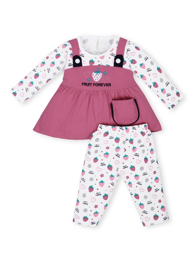FEBVIBE Baby Boy and Girl Full Sleeves Top with Pyjama Set, Baby Girl's Cotton Frock Top With Leggings Frock Set Ideal for Baby Boy and Girl Wearing Festival and Wedding (Pink, 0 Month -3 Months) - Image 1