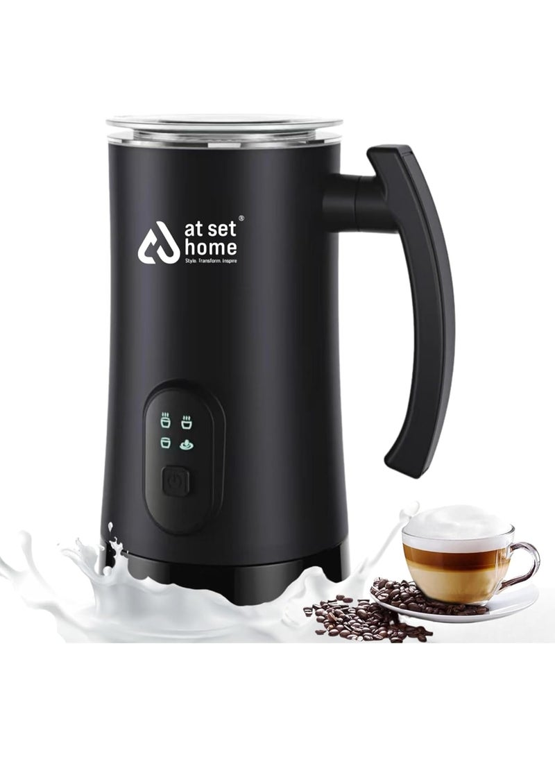 At Set Home Electric Milk Frother 4-in-1 | Milk Warmer & Foam Maker for Cappuccino, Latte & Hot Chocolate | Hot & Cold Froth, Non-Stick Interior, Auto Shut-Off, 500W | 350ml | Black - Image 1