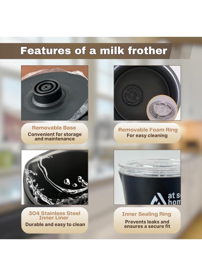 At Set Home Electric Milk Frother 4-in-1 | Milk Warmer & Foam Maker for Cappuccino, Latte & Hot Chocolate | Hot & Cold Froth, Non-Stick Interior, Auto Shut-Off, 500W | 350ml | Black - Image 4