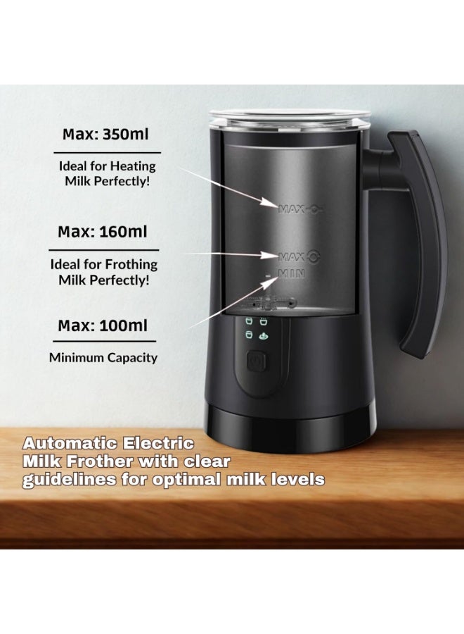 At Set Home Electric Milk Frother 4-in-1 | Milk Warmer & Foam Maker for Cappuccino, Latte & Hot Chocolate | Hot & Cold Froth, Non-Stick Interior, Auto Shut-Off, 500W | 350ml | Black - Image 3