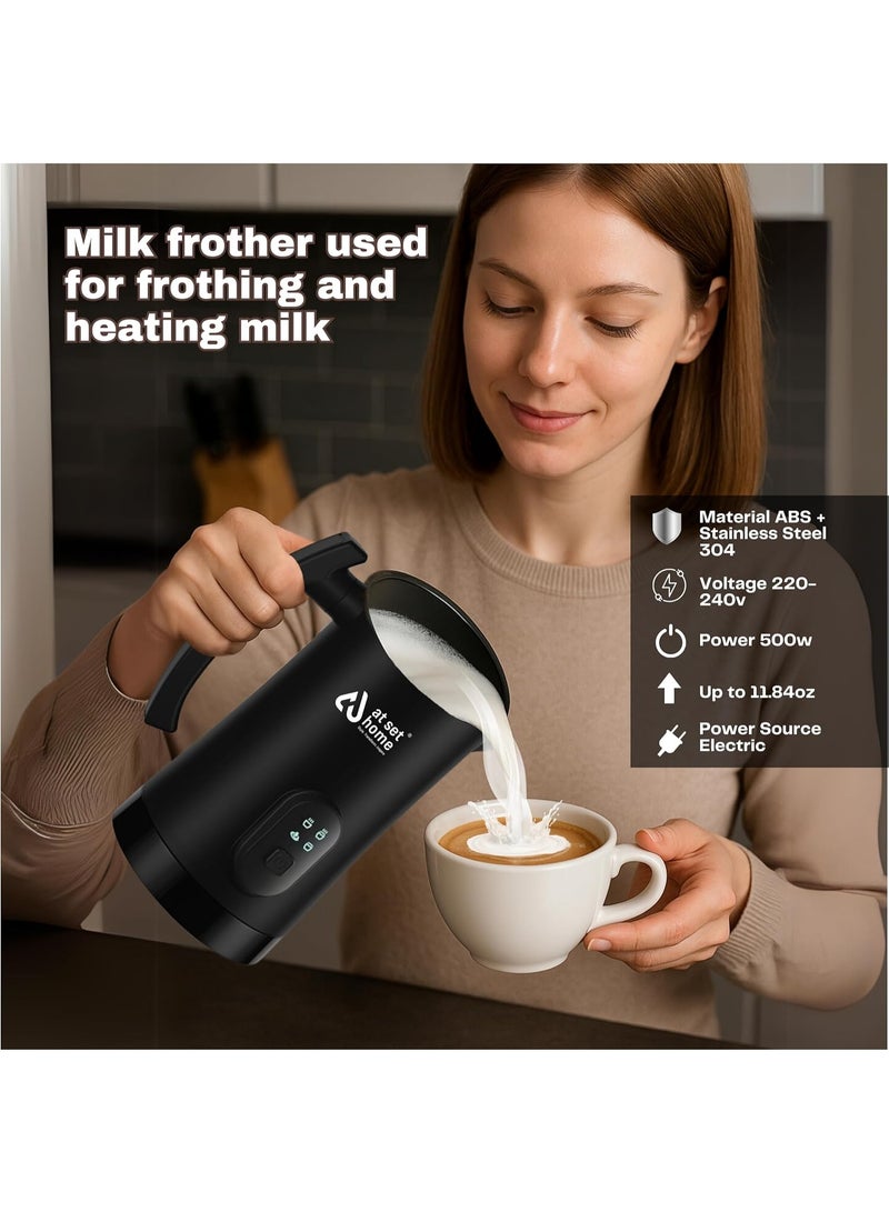 At Set Home Electric Milk Frother 4-in-1 | Milk Warmer & Foam Maker for Cappuccino, Latte & Hot Chocolate | Hot & Cold Froth, Non-Stick Interior, Auto Shut-Off, 500W | 350ml | Black - Image 5