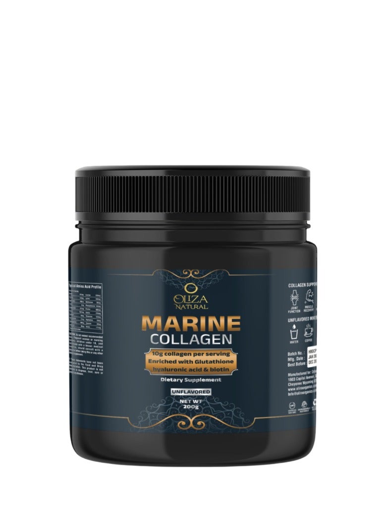 Oliza Natural Marine Collagen Peptides Powder With Glutathione 200gm Unflavored | Advanced Formula With Biotin ,Hyaluronic Acid, Vitamin E, Vitamin C & Alpha Lipoic Acid For Radiant Skin and Stronger Hair  - Image 1