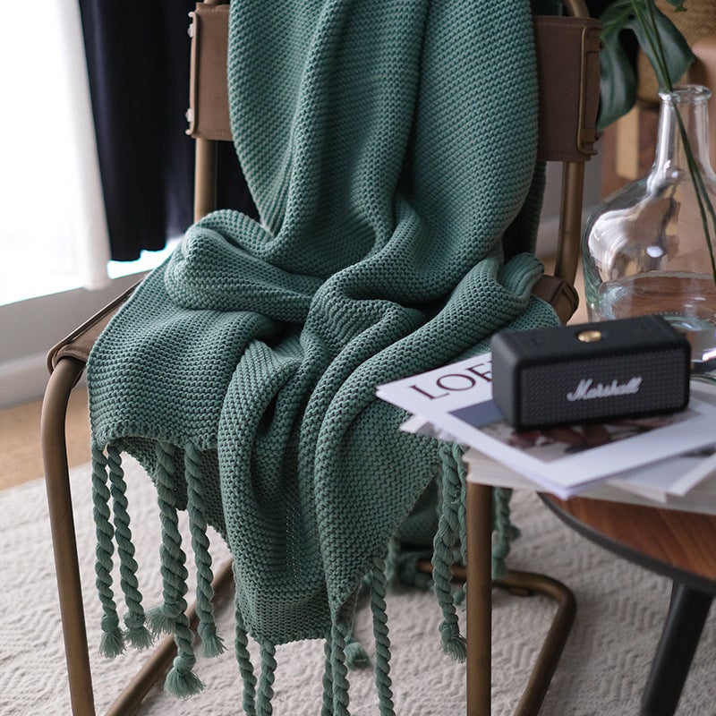 Autumn Nordic Knitted Blanket Thick Sofa Throw Green 