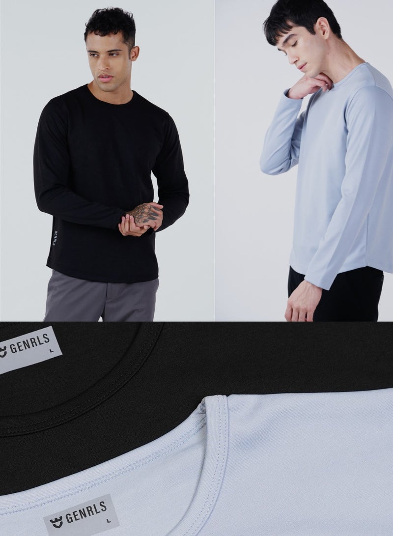 جينرلس طقم مكون من قطعتين من تي شيرت بأكمام طويلة باللونين الأزرق والأسود - Image 1