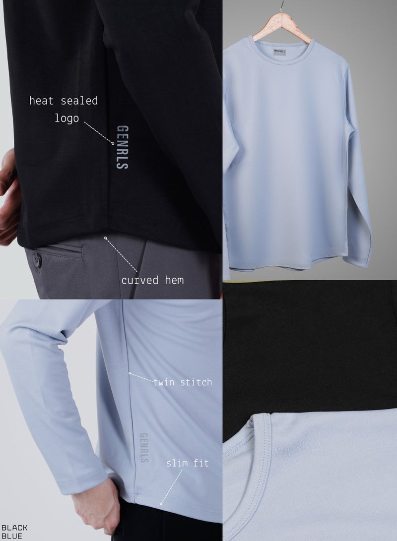 جينرلس طقم مكون من قطعتين من تي شيرت بأكمام طويلة باللونين الأزرق والأسود - Image 4