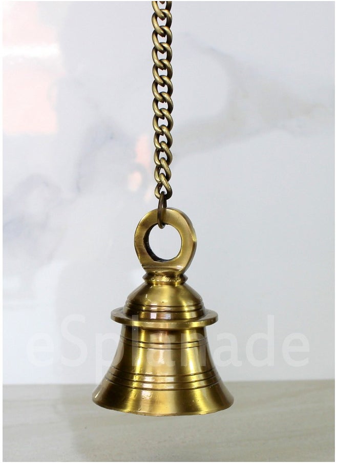 ESPLANADE eSplanade - Brass Hanging Bell with Chain Hanging Bell Ghanti | Pooja Accessories - Home Door Decor | Golden - 4" Inches Height with 15" Inches Chain with Hook  - Image 3