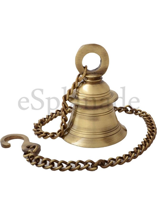 ESPLANADE eSplanade - Brass Hanging Bell with Chain Hanging Bell Ghanti | Pooja Accessories - Home Door Decor | Golden - 4" Inches Height with 15" Inches Chain with Hook  - Image 4