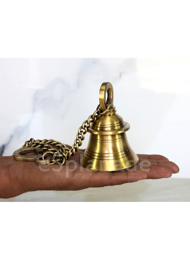ESPLANADE eSplanade - Brass Hanging Bell with Chain Hanging Bell Ghanti | Pooja Accessories - Home Door Decor | Golden - 4" Inches Height with 15" Inches Chain with Hook  - Image 5