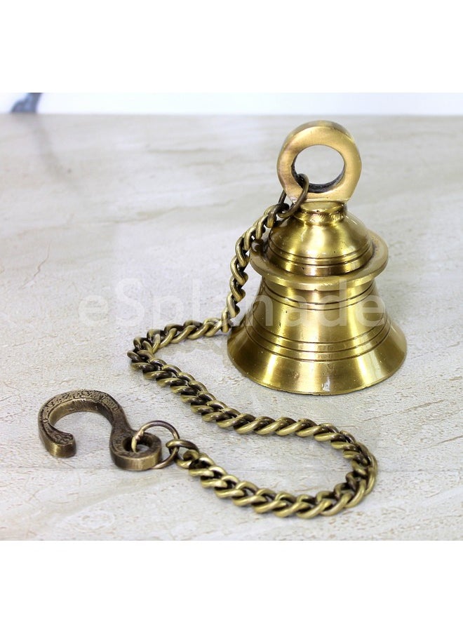 ESPLANADE eSplanade - Brass Hanging Bell with Chain Hanging Bell Ghanti | Pooja Accessories - Home Door Decor | Golden - 4" Inches Height with 15" Inches Chain with Hook  - Image 2