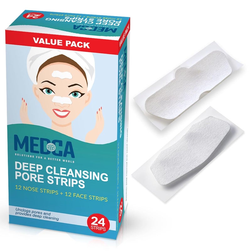 MEDca Deep Cleansing Blackhead Pore Strips  Pack of 24 Peel  Off Blackhead Remover and Pore Unclogging Strips for Nose and Face Chin Forehead  Healthier Looking Skin