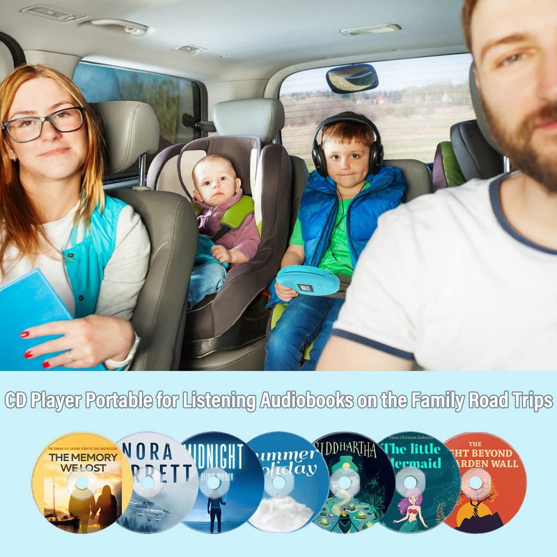 MONODEAL CD Player Portable | Speaker Built-in Rechargeable CD Player for Car and Home, Kids, Anti-Skip Player with Headphones(Cyan-Blue) - Image 5