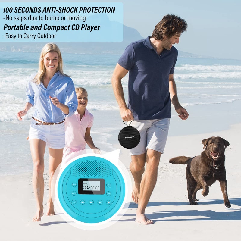 MONODEAL CD Player Portable | Speaker Built-in Rechargeable CD Player for Car and Home, Kids, Anti-Skip Player with Headphones(Cyan-Blue) - Image 4